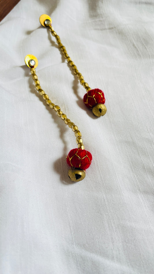 Red Lehariya brass earrings