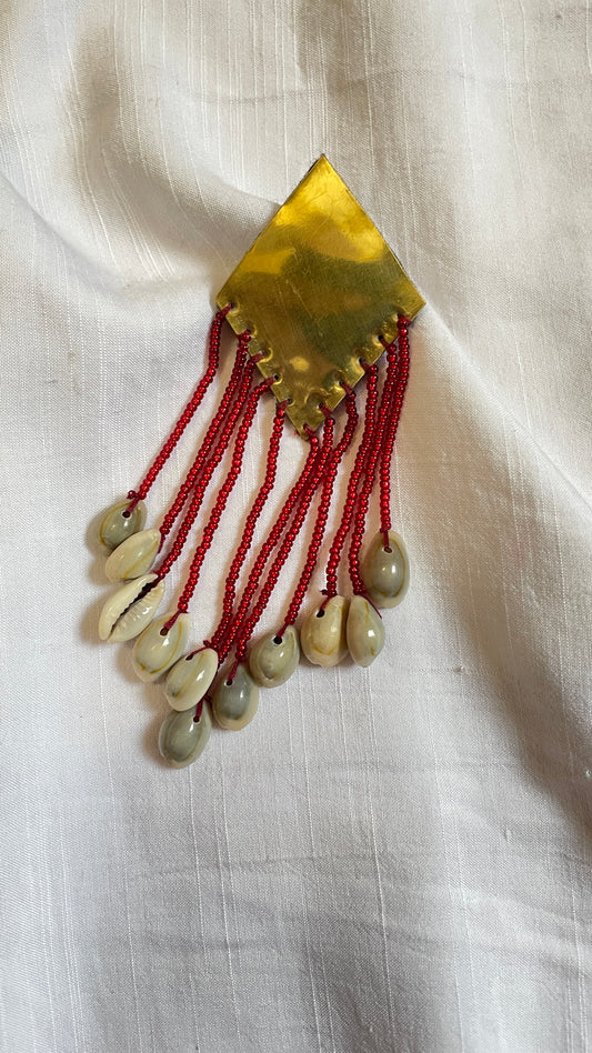 Red Diamond Shell Tassel Brass Hair Clip