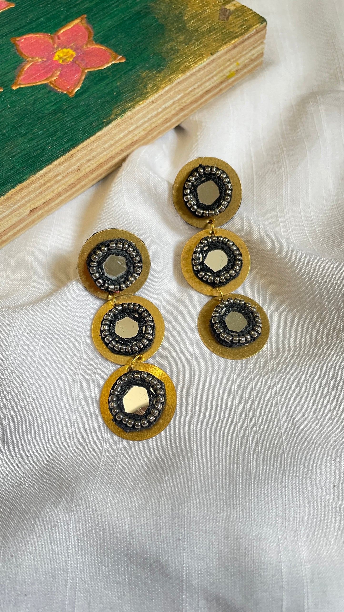 Black layered brass earrings