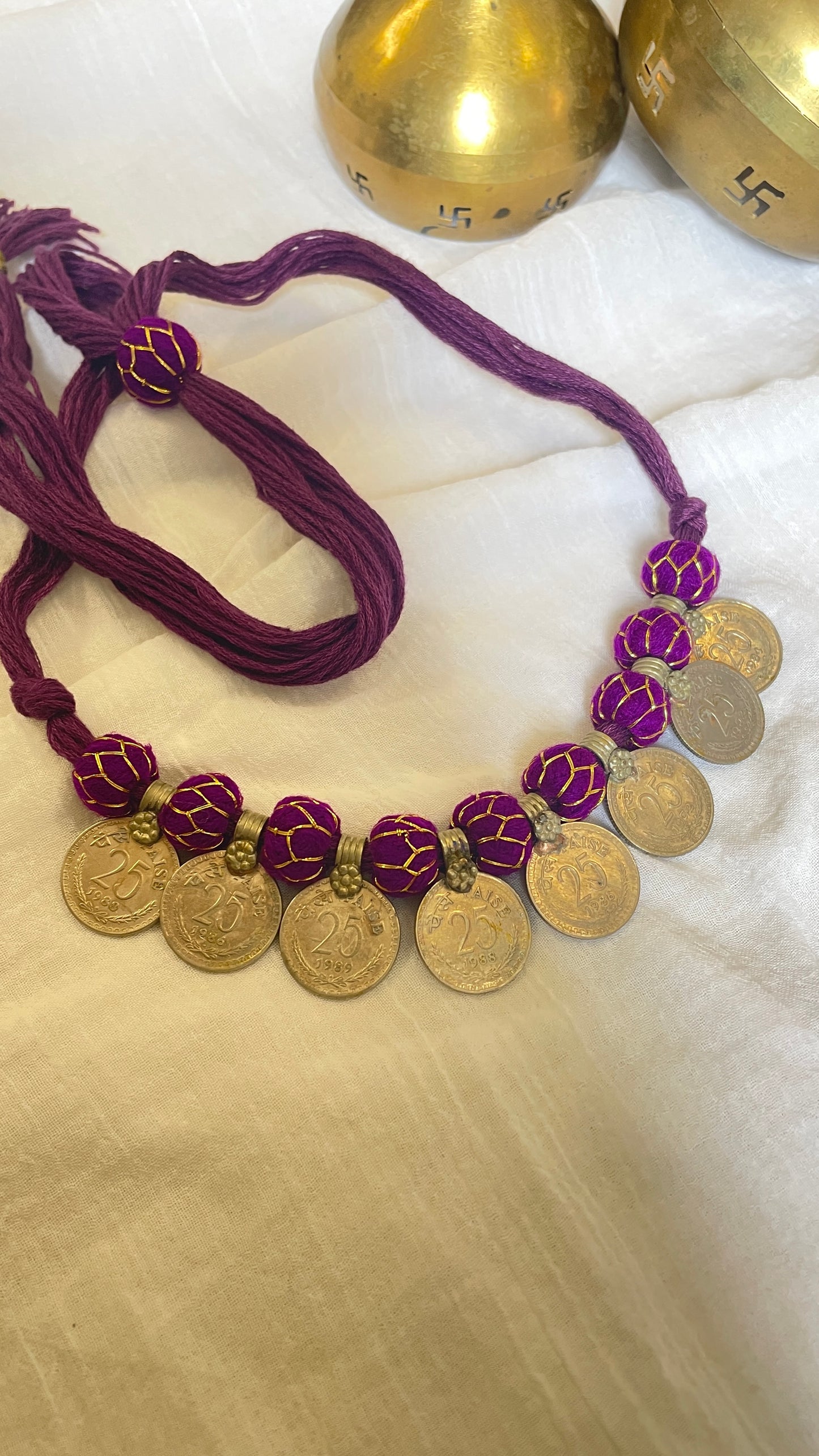 Purple 25paisa coin Vintage Necklace