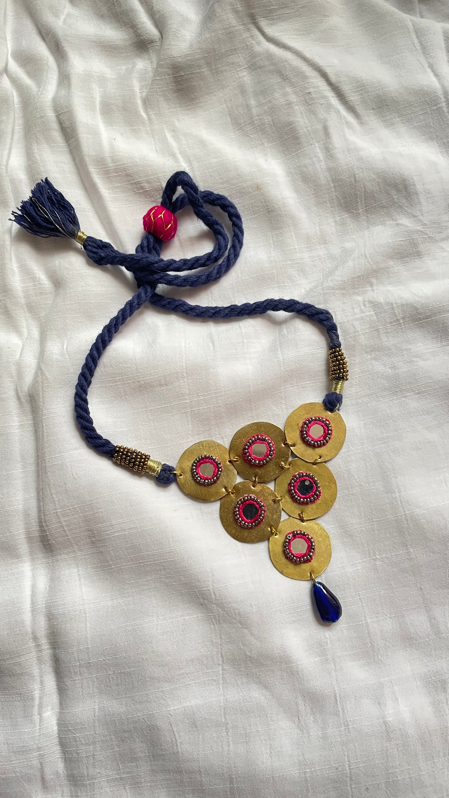 Pink Tridevya Brass Necklace