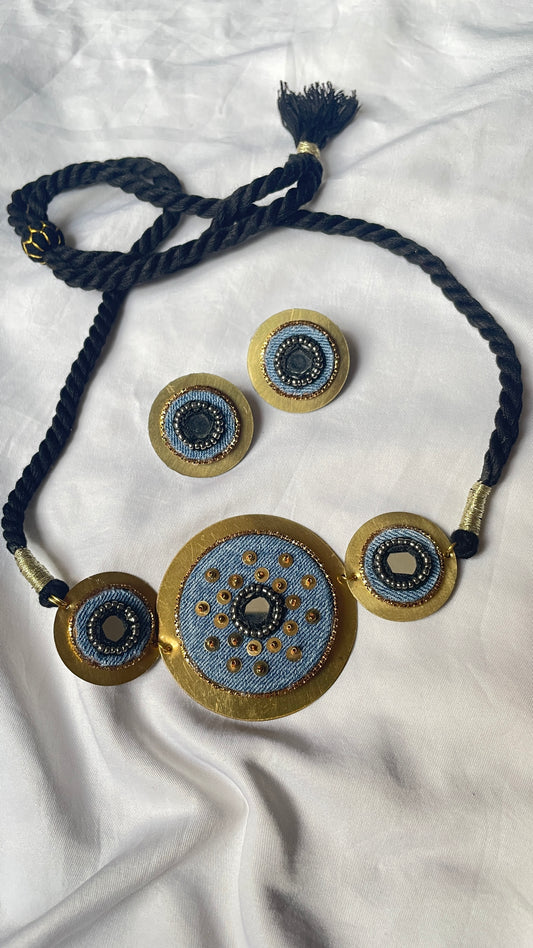 Denim Brass Necklace with earrings