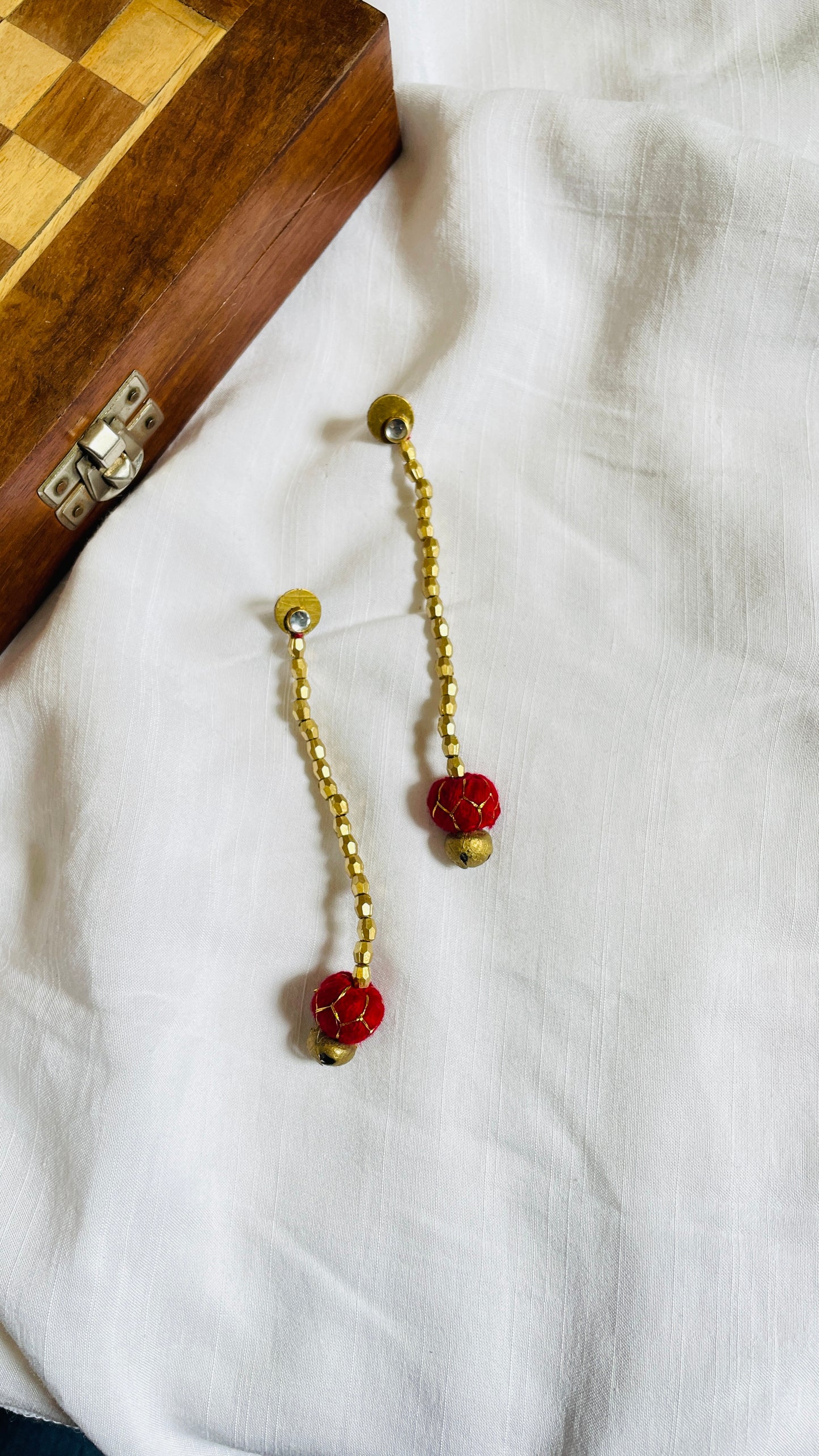 Red Lehariya brass earrings