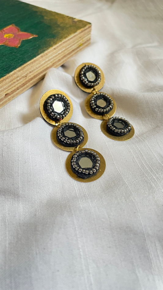 Black layered brass earrings