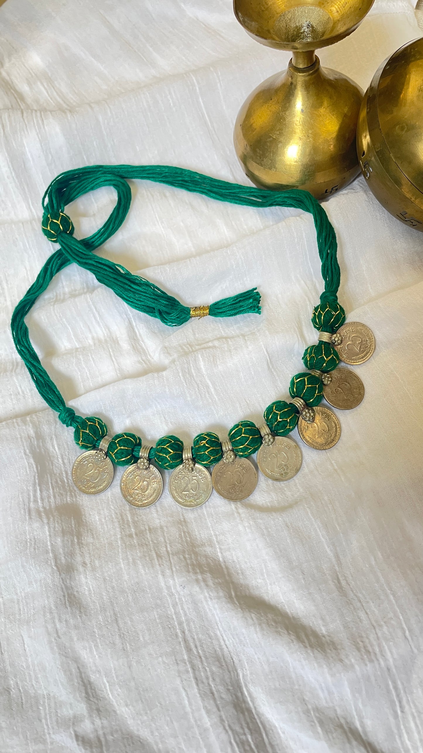 Dark Green 25paisa coin Vintage Necklace