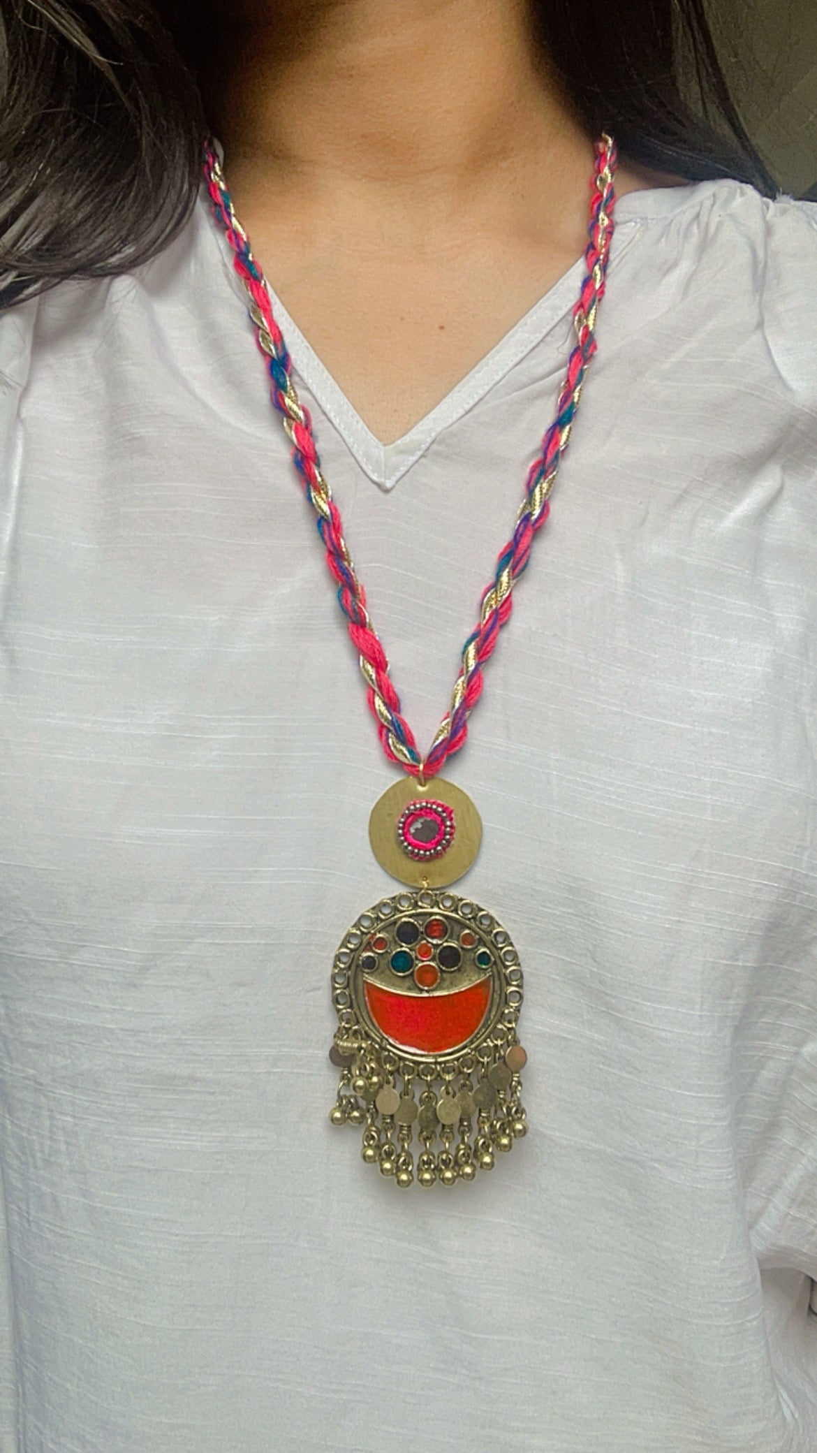Peach Sunehriya Brass Necklace
