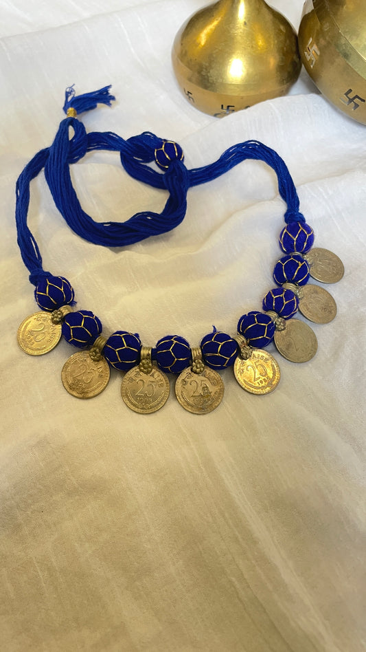 Blue 25paisa coin Vintage Necklace