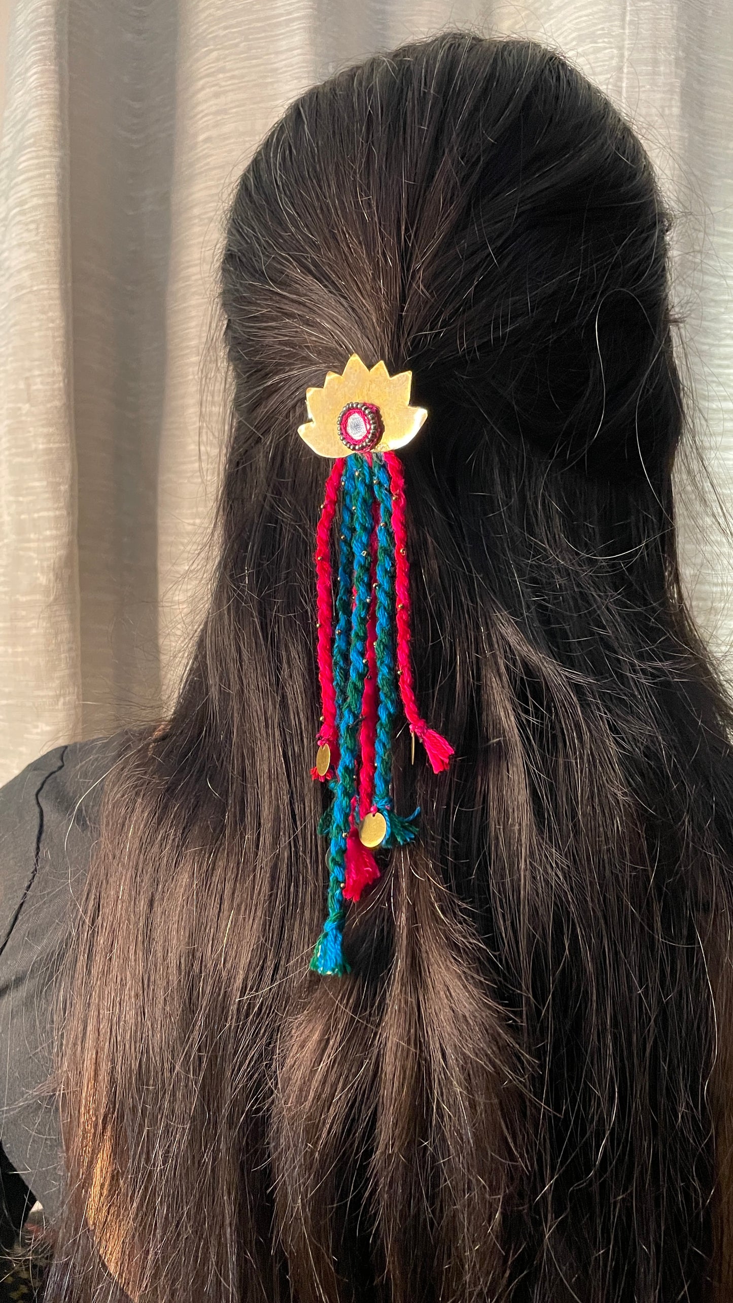 Boho Brass Lotus Tassel Hair Clip (GFP38)