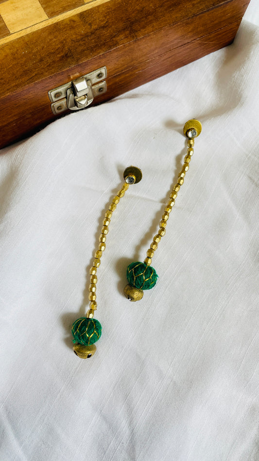 Green Lehariya brass earrings