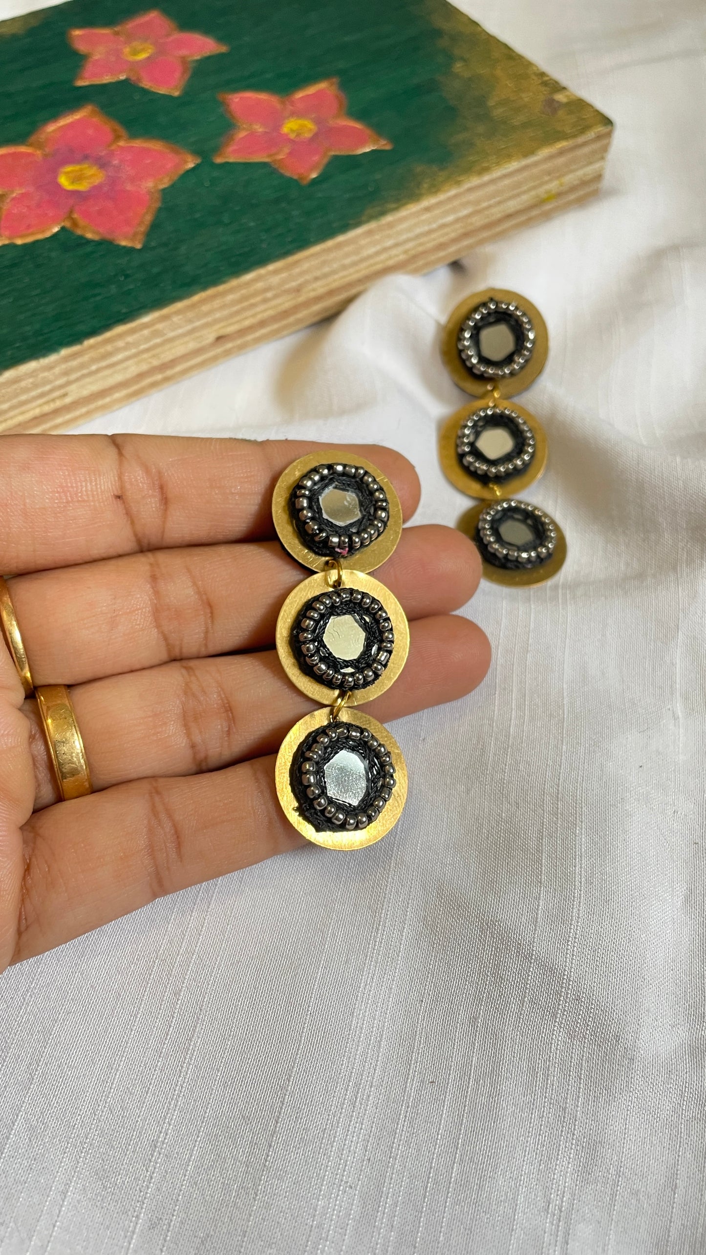 Black layered brass earrings