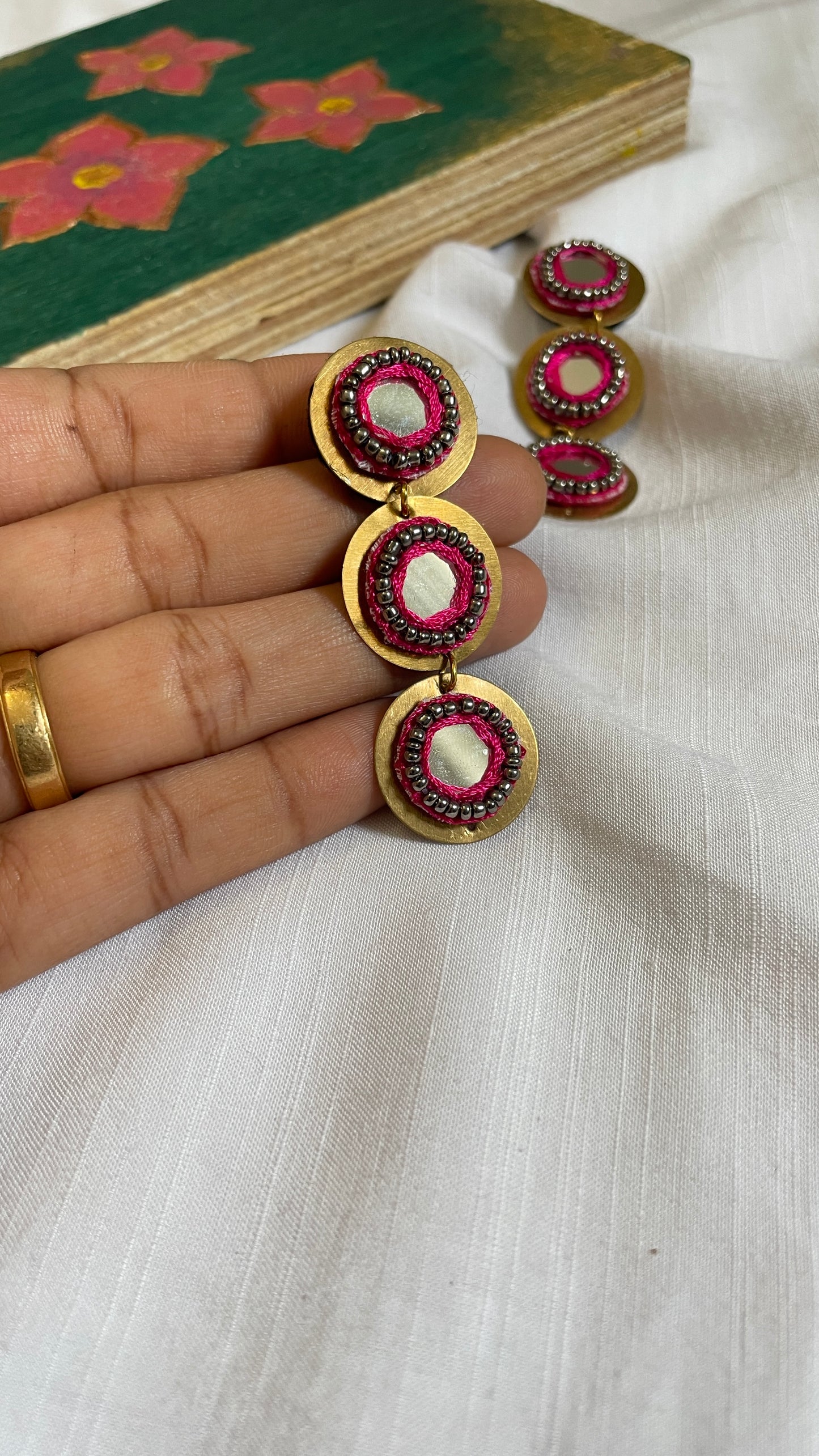 Pink layered brass earrings