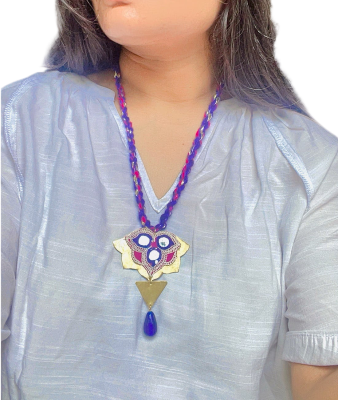 Blue Padmika Brass Necklace