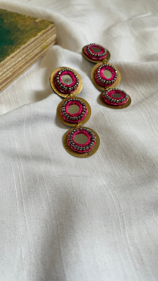Pink layered brass earrings