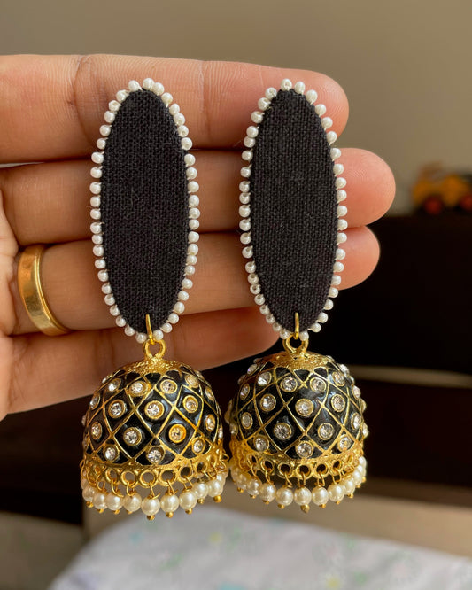 Black Kundan Jhumka Earrings By Gamthi Fashion