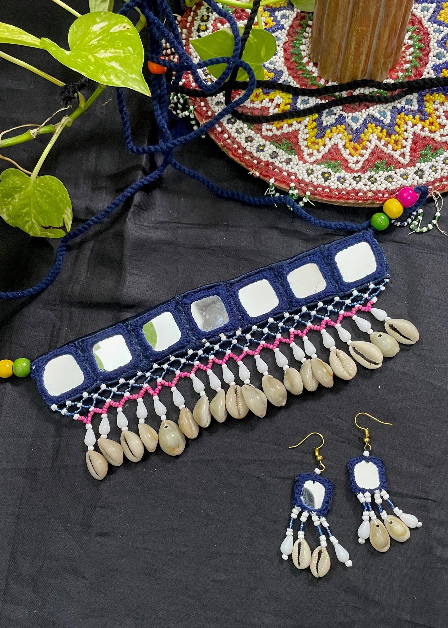Blue Mirror Work Necklace By Gamthi Fashion