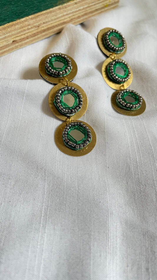 Green layered brass earrings