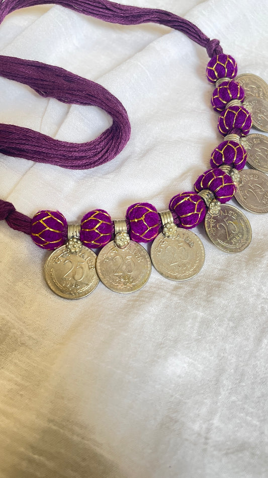 Purple 25paisa coin Vintage Necklace