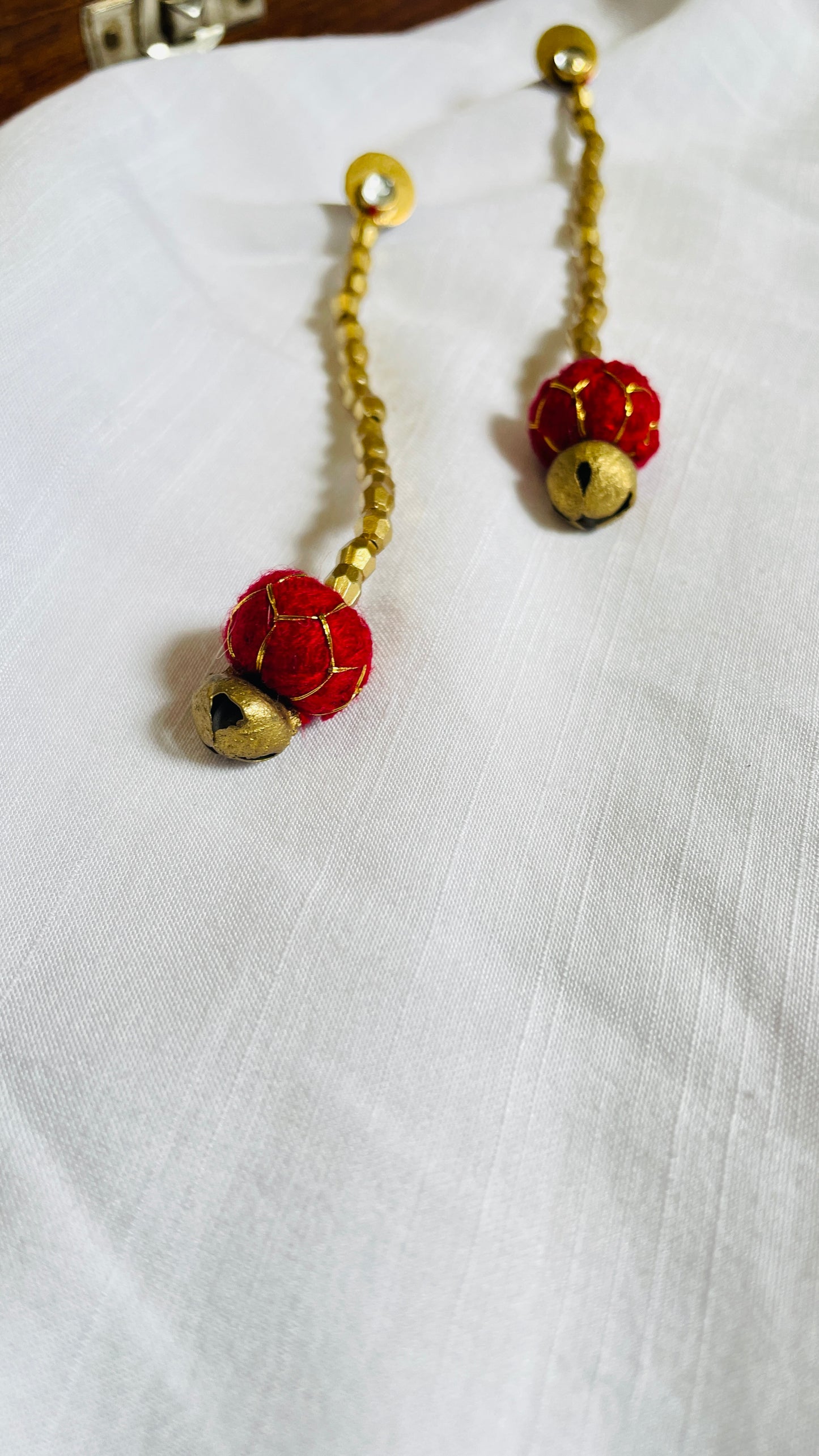Red Lehariya brass earrings