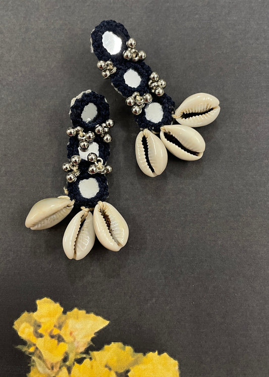 Dark Blue Mirror Work Earrings By Gamthi Fashion