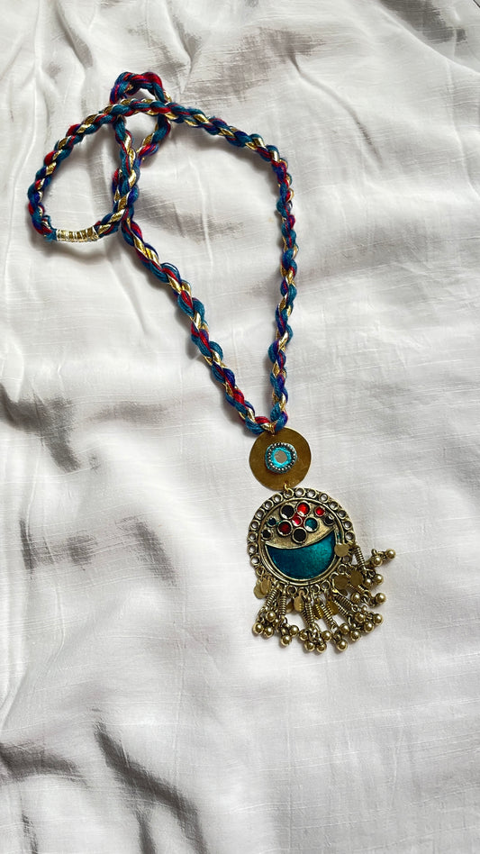 Turquoise Sunehriya Brass Necklace