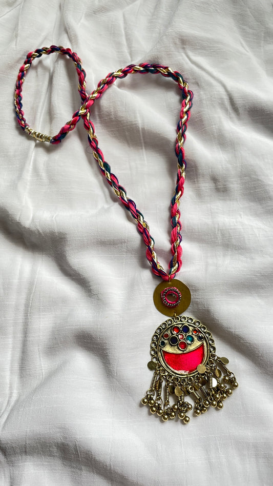 Peach Sunehriya Brass Necklace