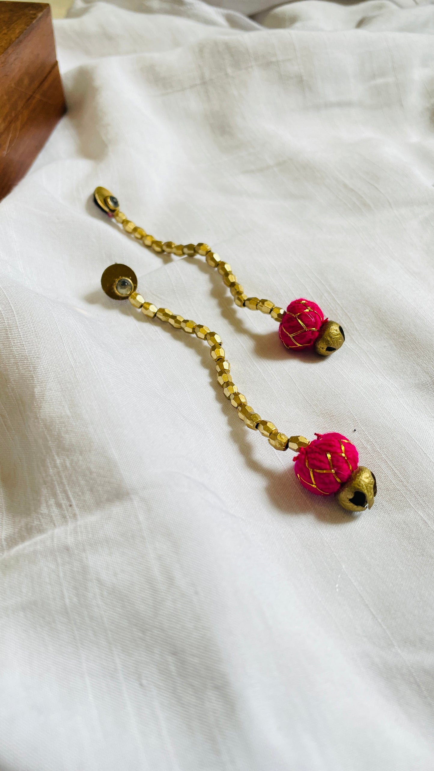 Pink Lehariya brass earrings