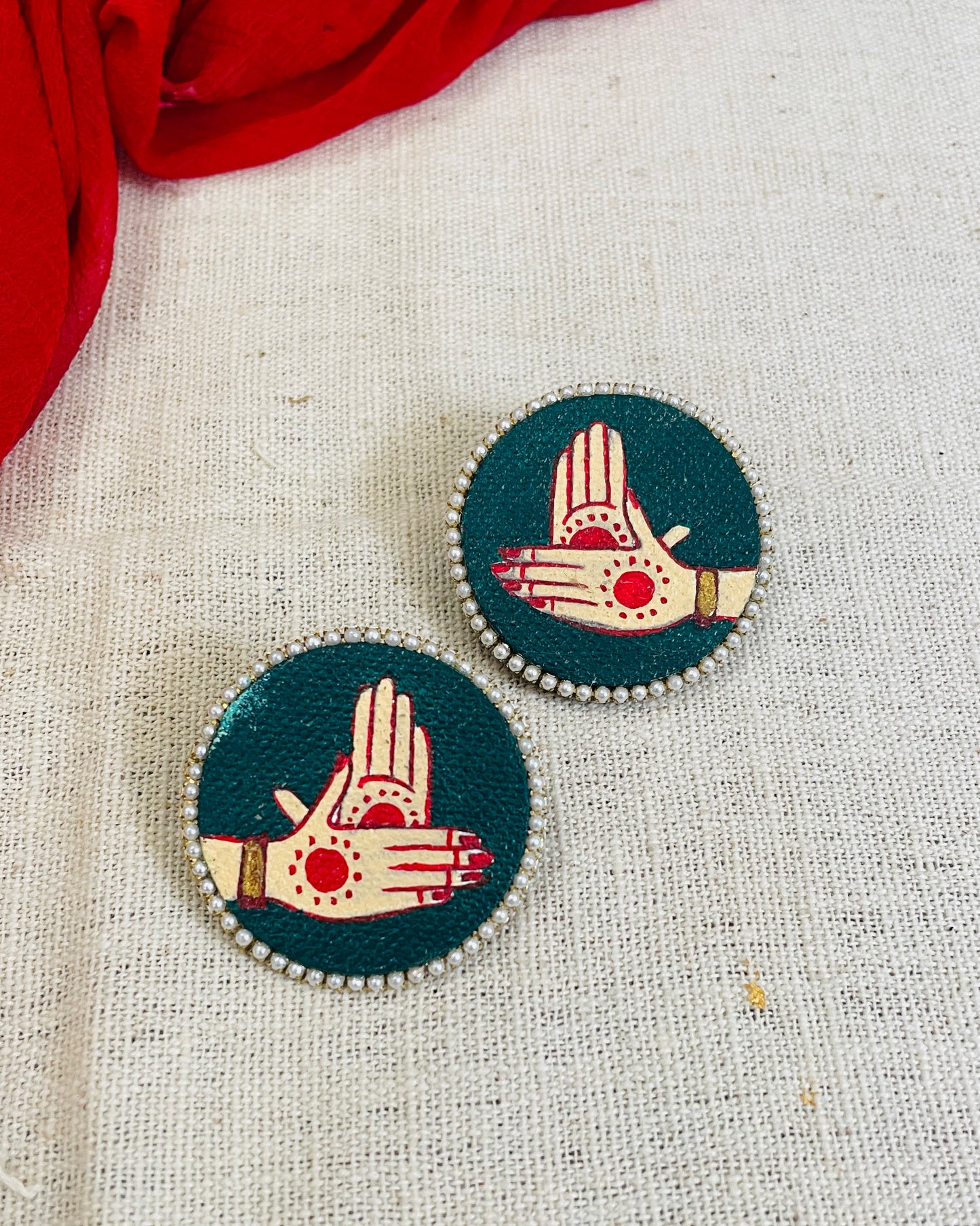 Green Mudra Hand Painted Earring By Gamthi Fashion