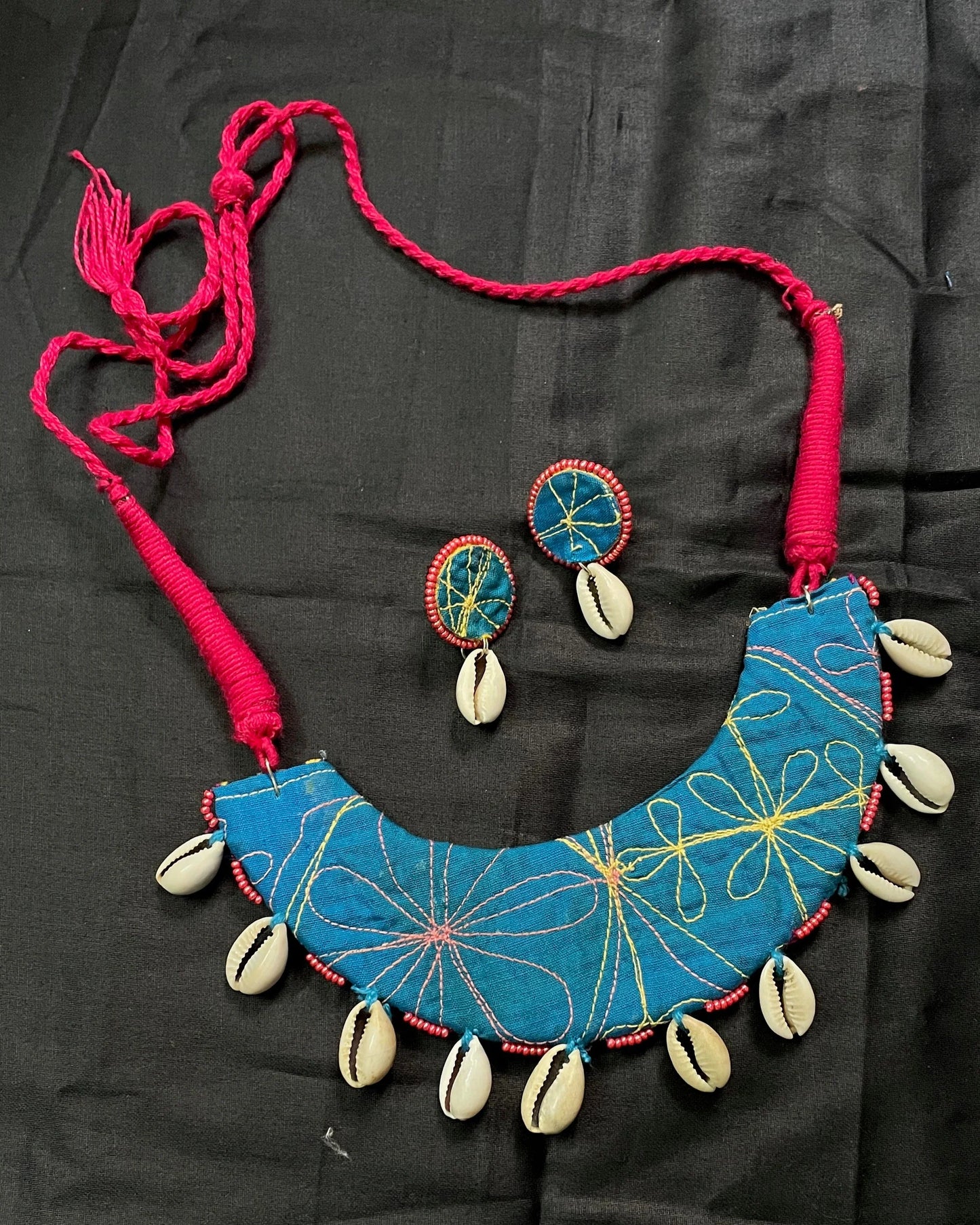 Bright blue embroidered Choker