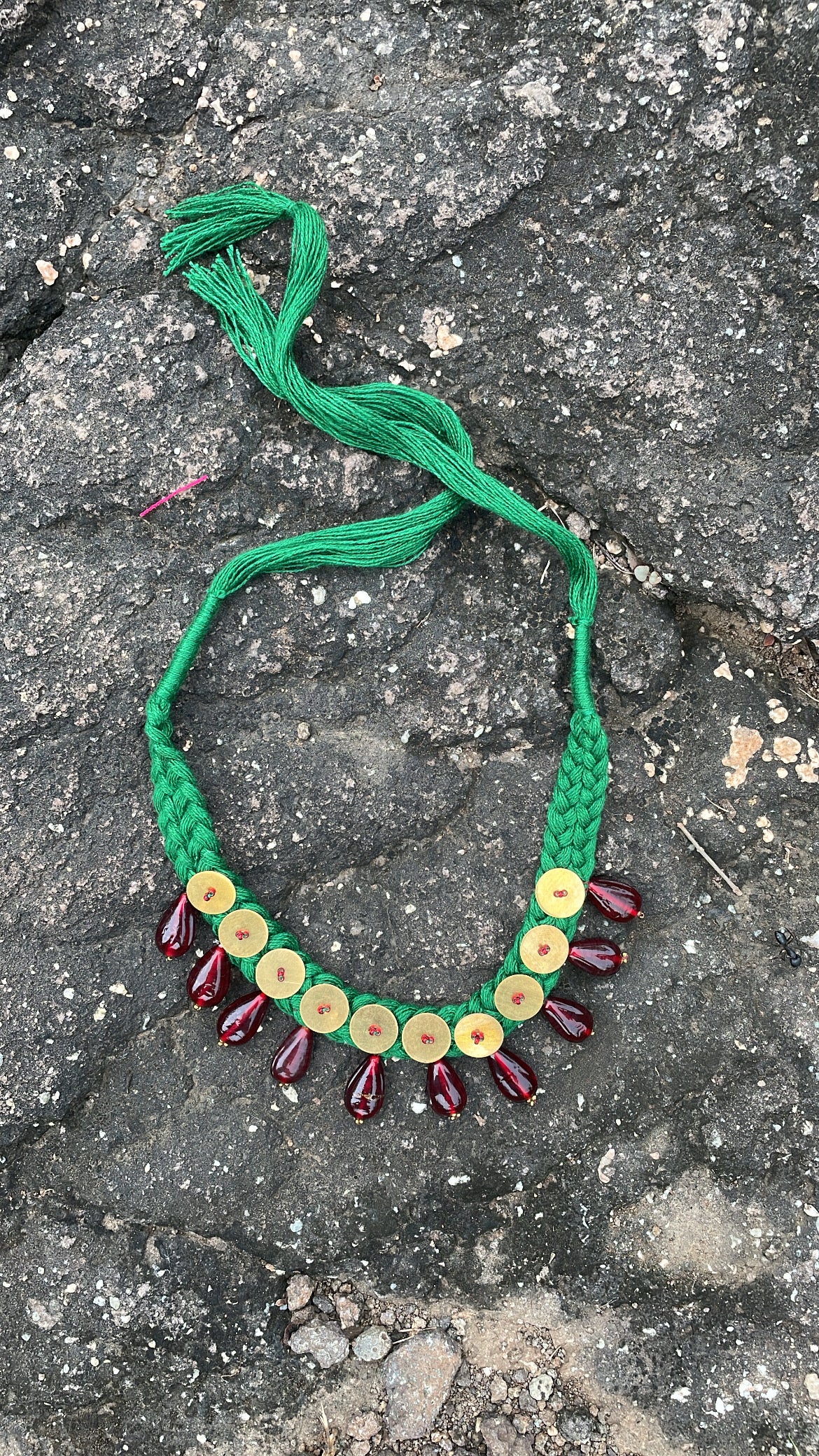vintage Glass Beads Green Necklace