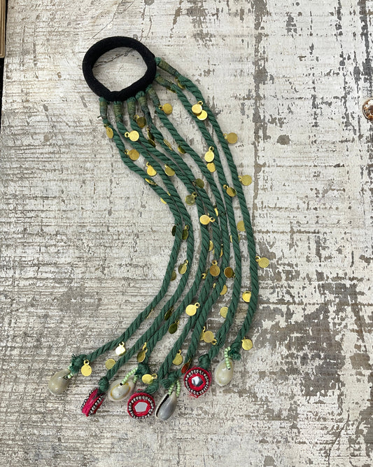 Mehandi Green Twist & Tassel Hair Band By Gamthi Fashion