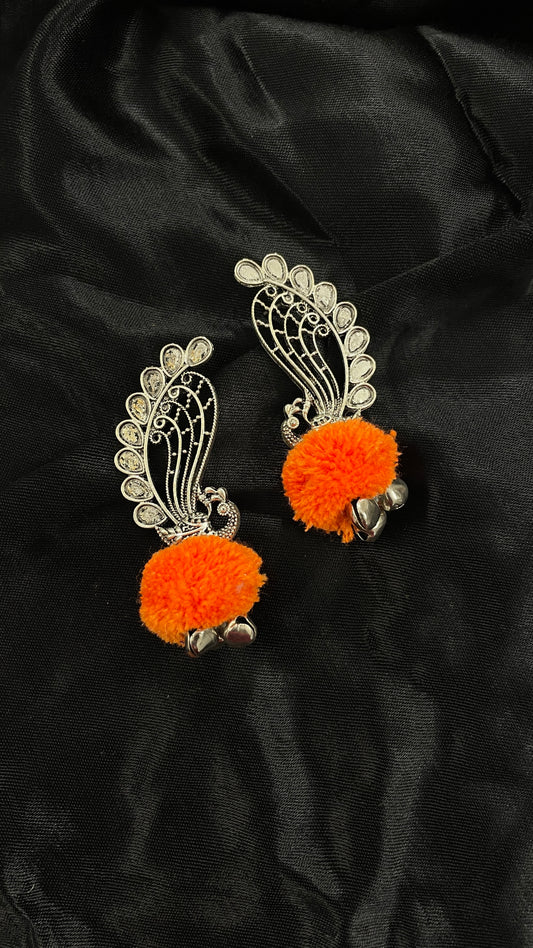 Orange Peacock Oxidize Earrings By Gamthi Fashion
