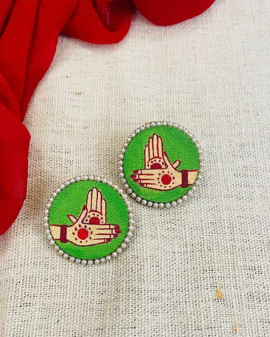 Parrot Green Mudra Hand Painted Earring By Gamthi Fashion