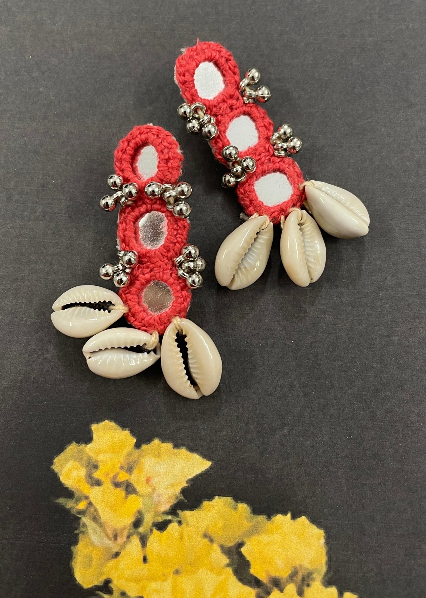 Peach Orange Mirror Work Earrings By Gamthi Fashion