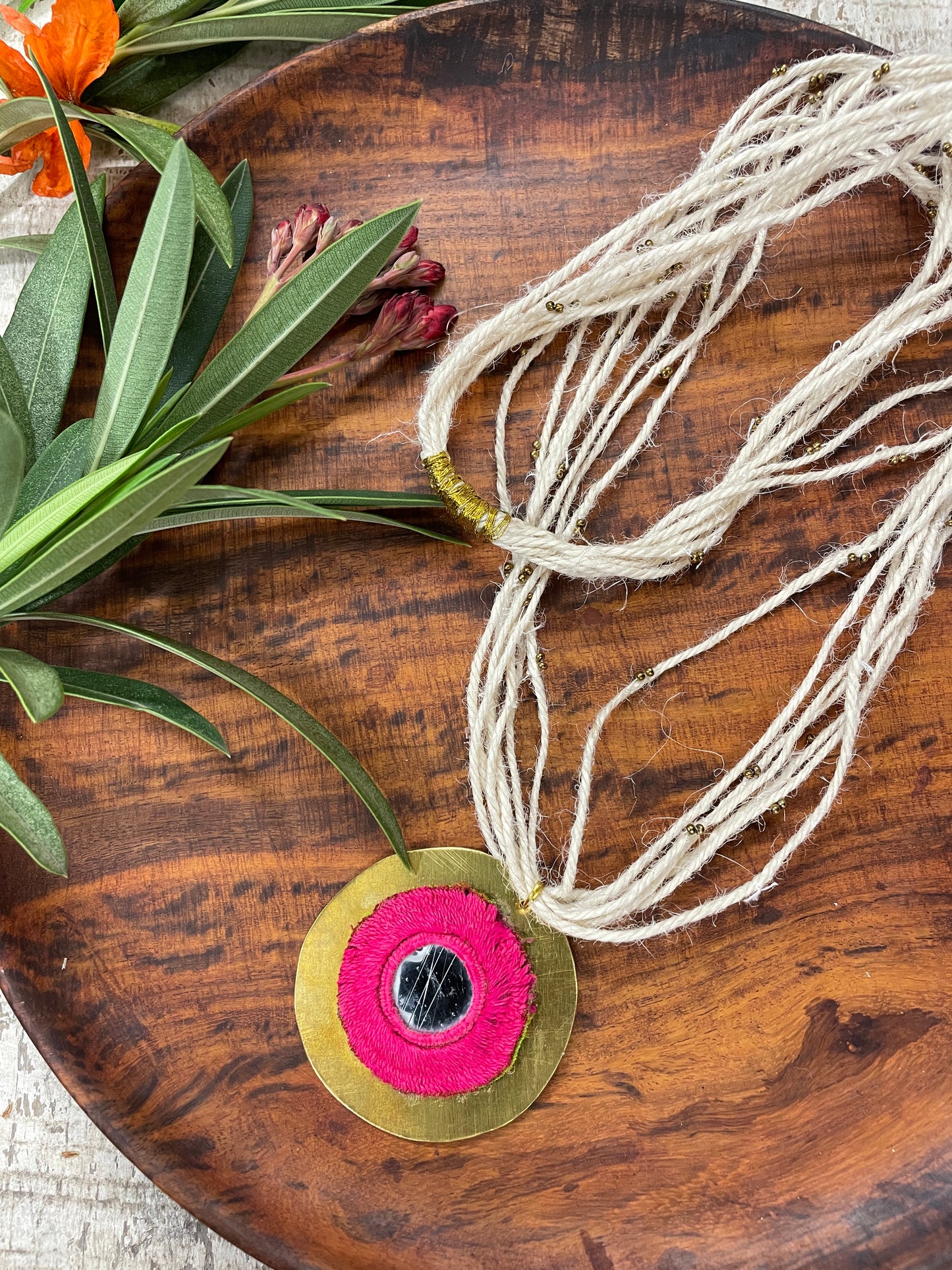 Pink Boho Sunray Handmade Brass Necklace By Gamthi Fashion