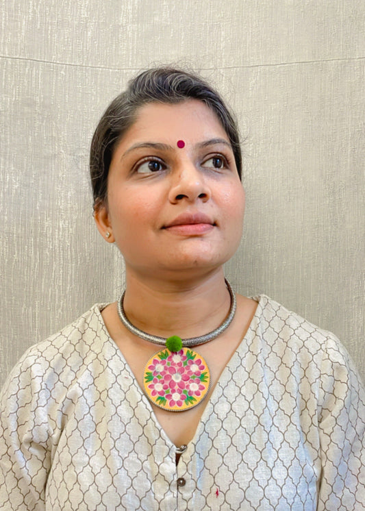 Pink Flower Hand-Painted Necklace By Gamthi Fashion