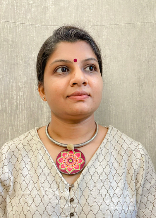 Pink Leaf Hand-Painted Necklace By Gamthi Fashion
