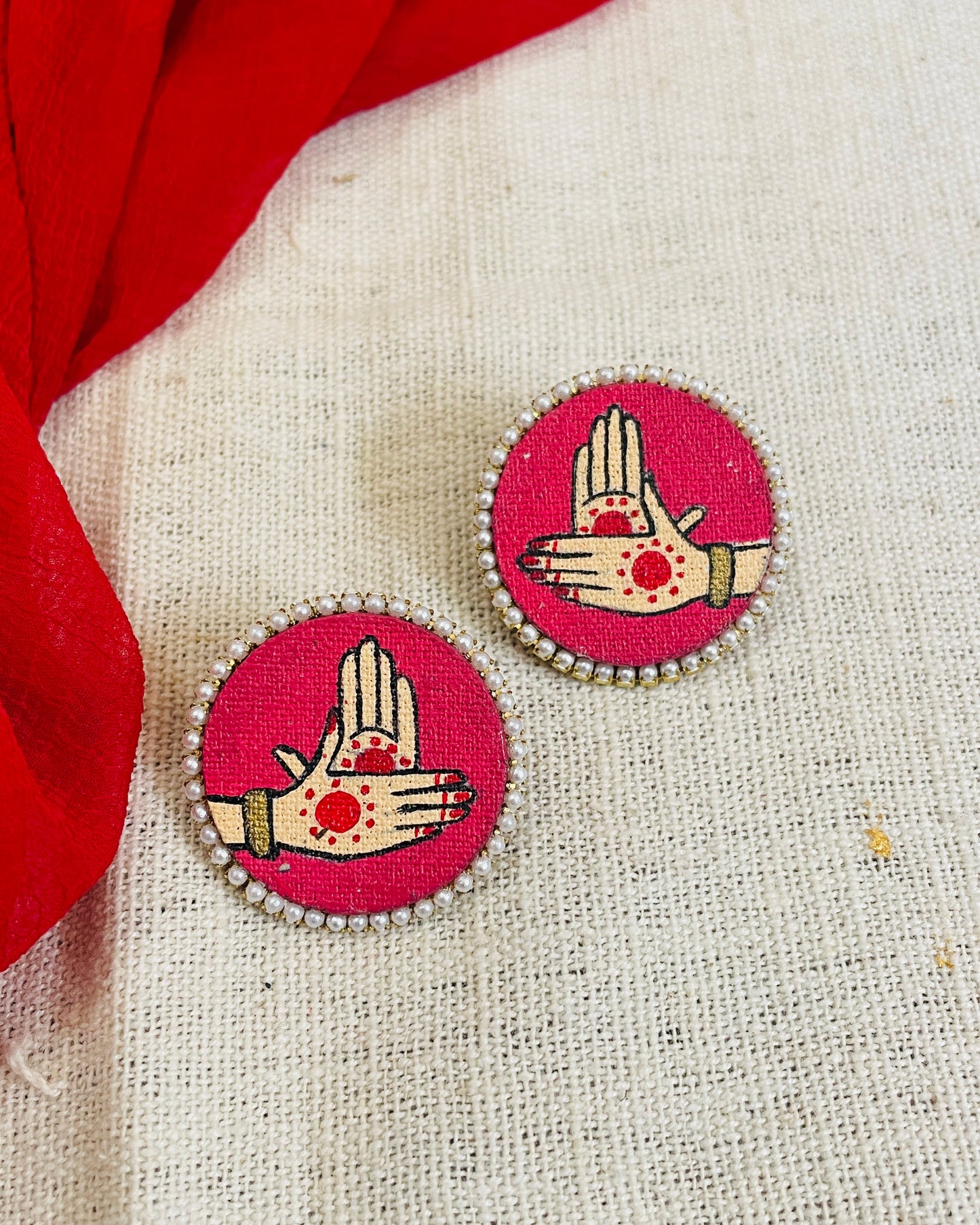 Pink Mudra Hand Painted Earring By Gamthi Fashion
