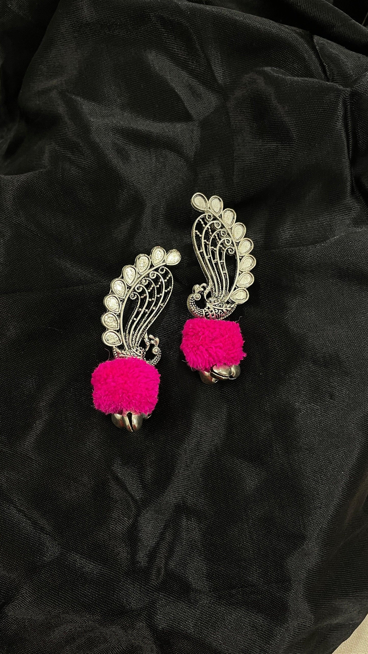 Pink Peacock Oxidize Earrings By Gamthi Fashion