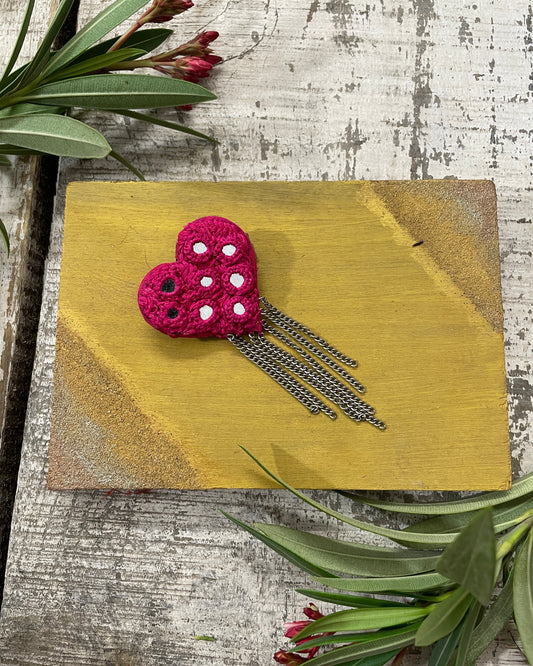 Pink Shisha Work Heart Clip By Gamthi Fashion