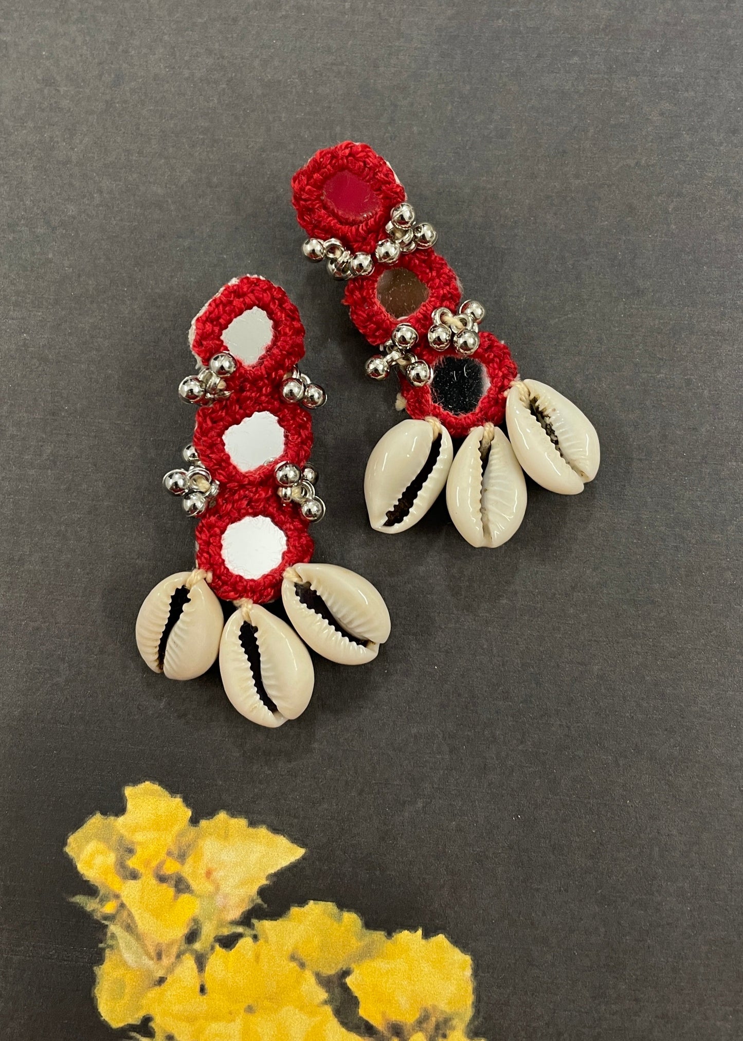 Red Mirror Work Earrings By Gamthi Fashion