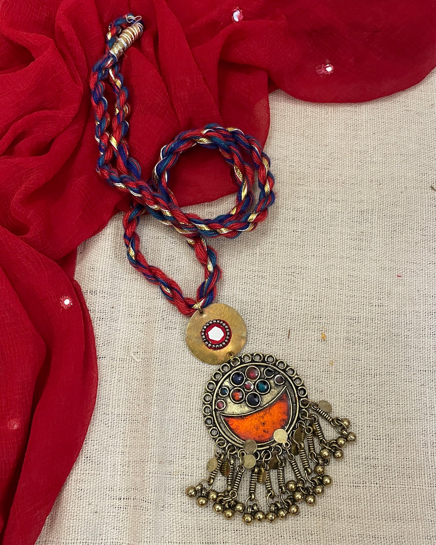Red Sunehriya Brass Necklace By Gamthi Fashion