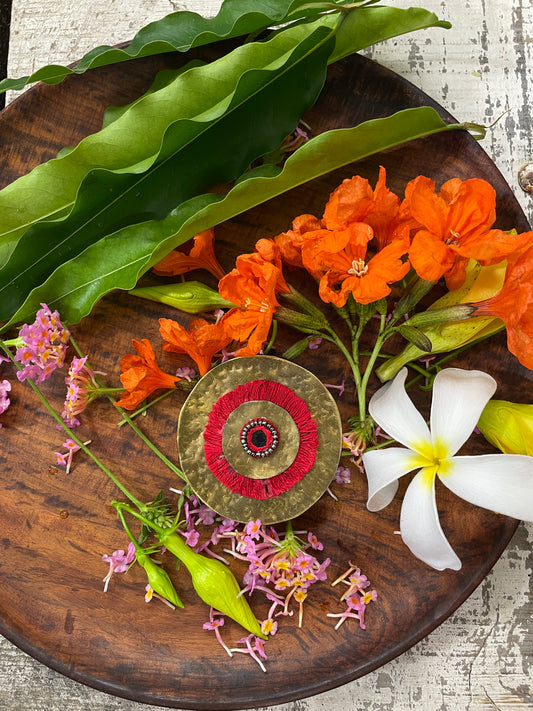 Red Textured Brass Hair Clip (GPF41) By Gamthi Fashion