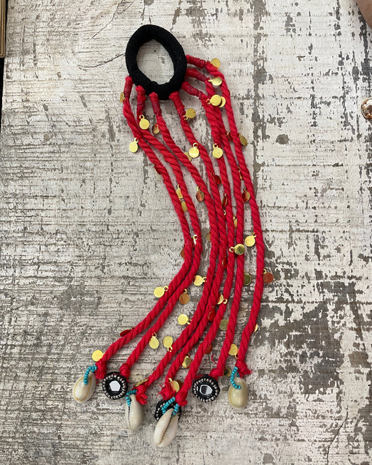 Red Twist & Tassel Hair Band By Gamthi Fashion