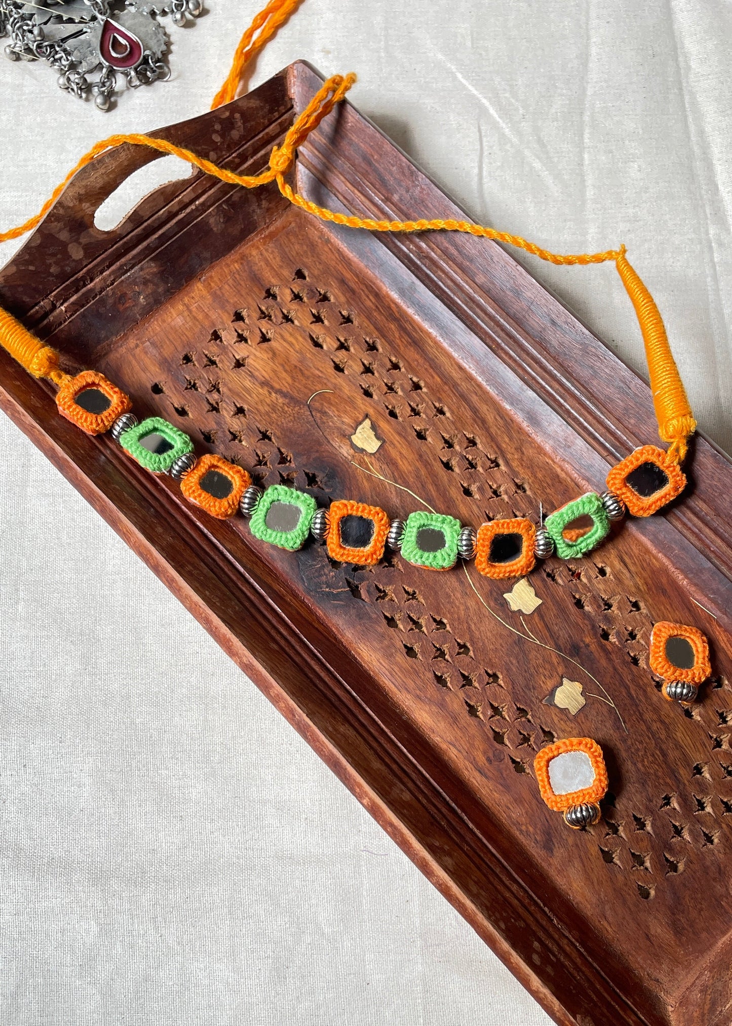 Sunset Bloom Mirror Work Necklace By Gamthi Fashion