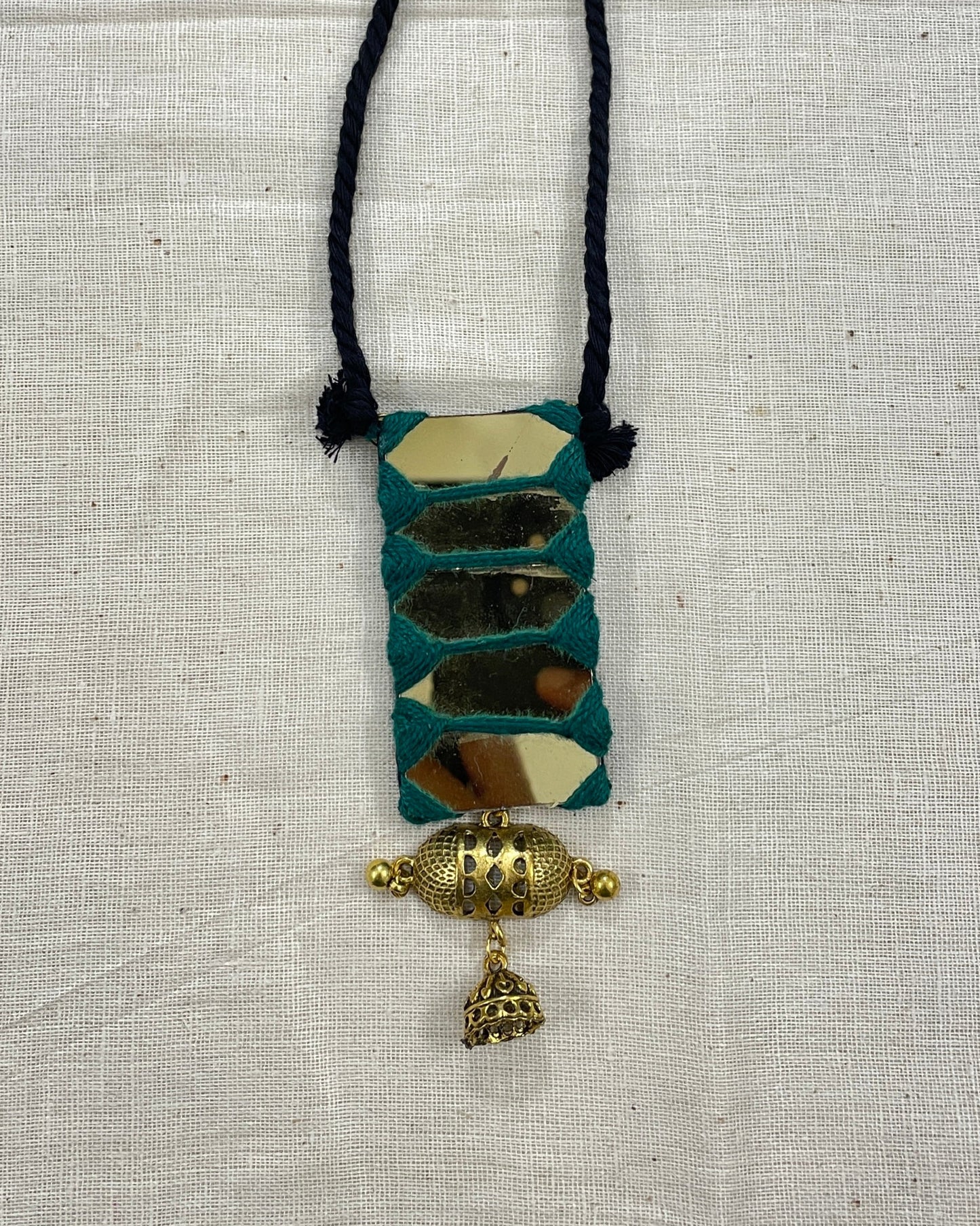 Teal Green Pendant Mirror Neckless By Gamthi Fashion
