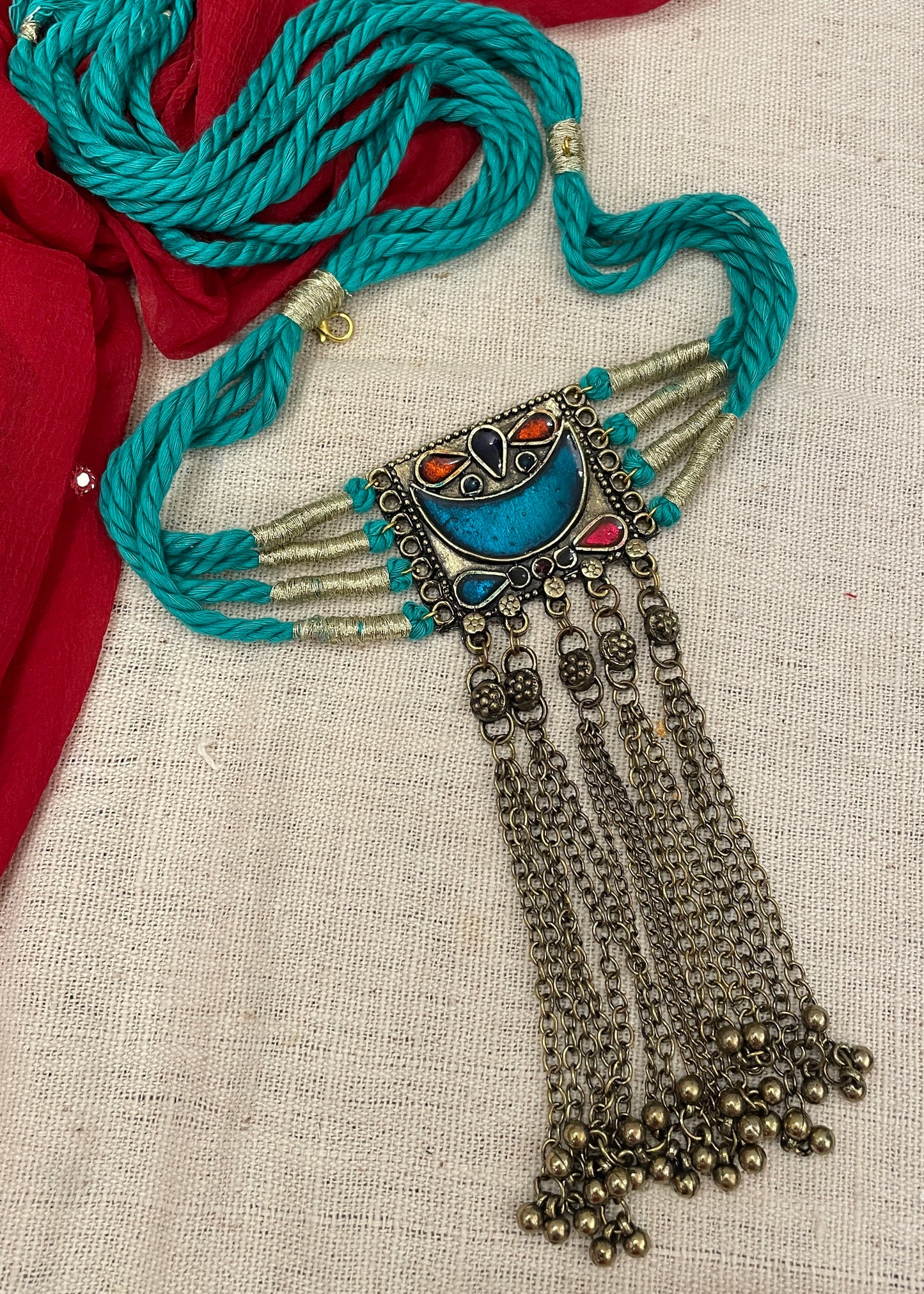 Turquoise Chandrikaa Brass Necklace By Gamthi Fashion