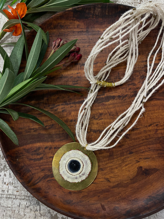 White Boho Sunray Handmade Brass Necklace By Gamthi Fashion