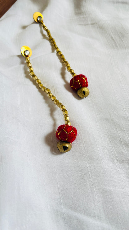 Red Lehariya  brass earrings