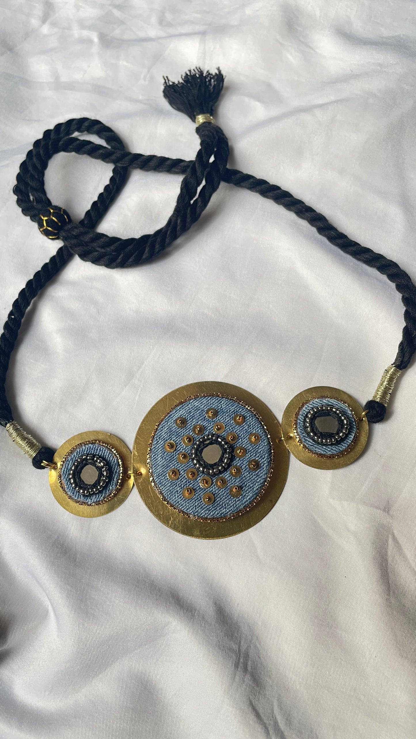 Denim Brass Necklace with earrings
