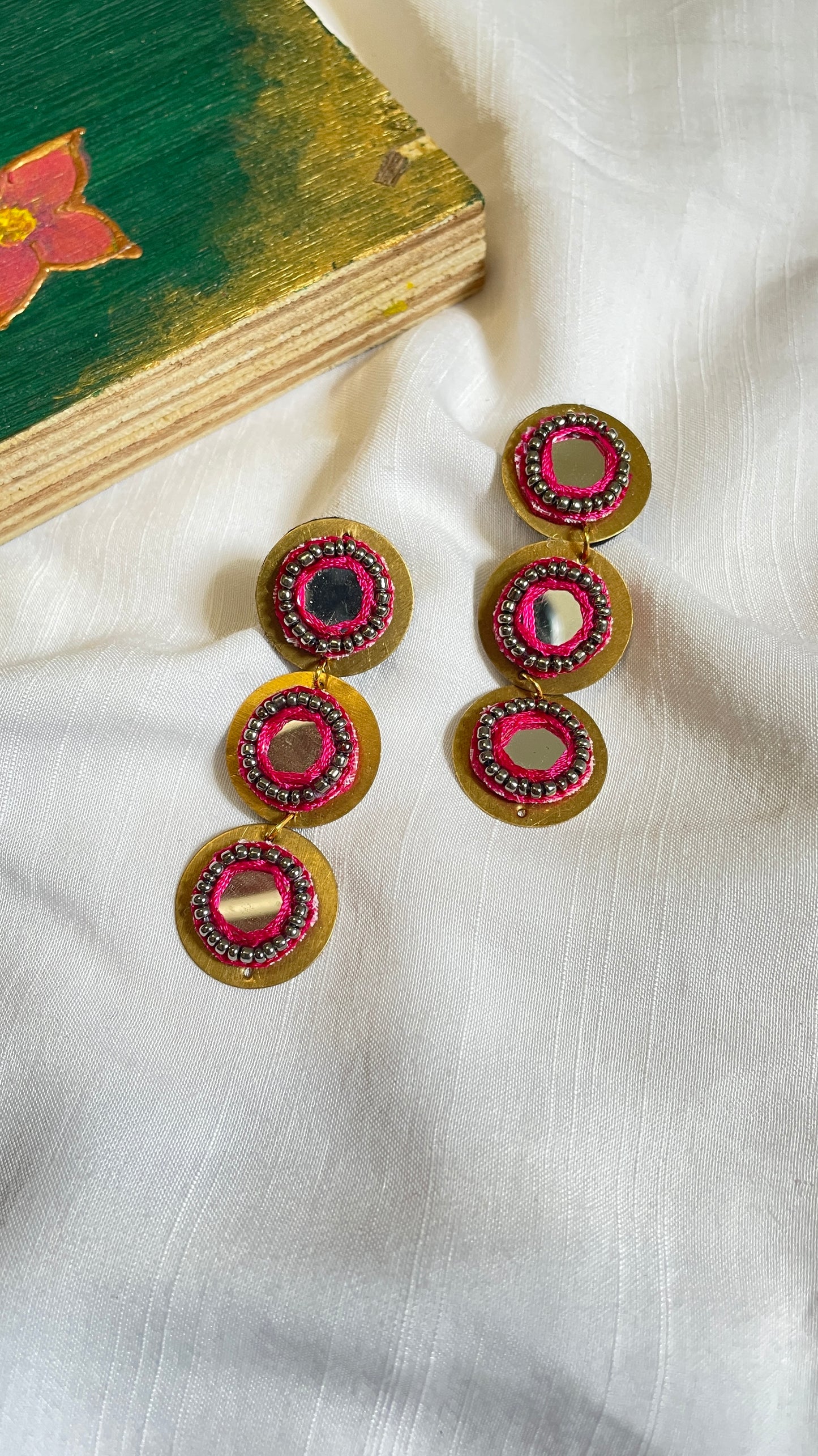Pink layered brass earrings